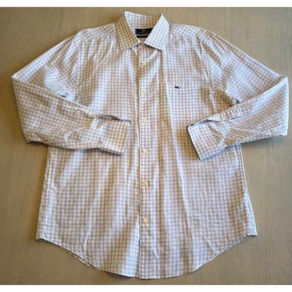 Men’s Vineyard Vines Gray White Gingham Button‎ Down Classic Fit Tucker Shirt M - Picture 1 of 14